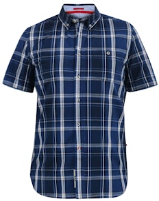 D555 Hadstock Kariertes Kurzarmhemd mit Button-Down-Kragen und Tasche, Blau